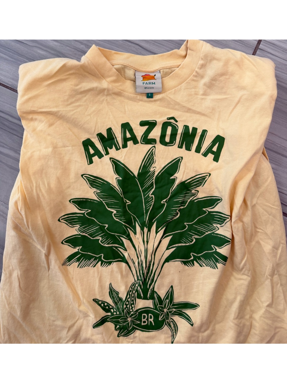 FARM Rio Yellow Tee with Green Amazônia Graphic